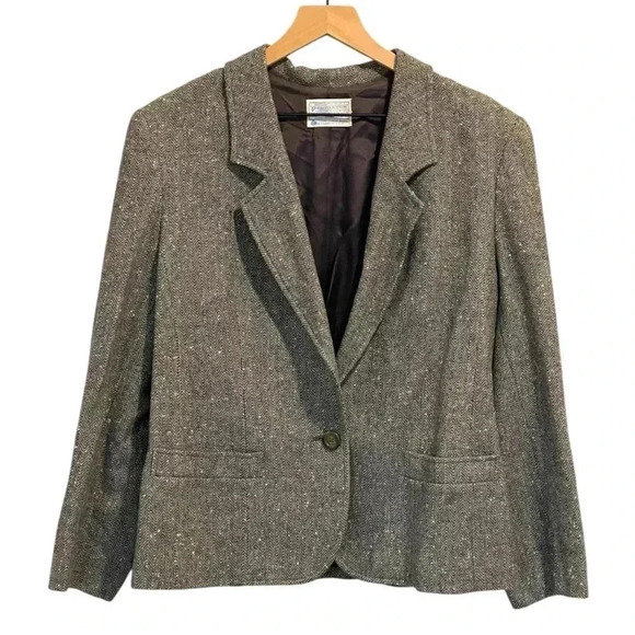 Vintage Wool Pendleton Blazer, 1 Button, Herringbone Pattern, Size Unknown - Picture 1 of 11